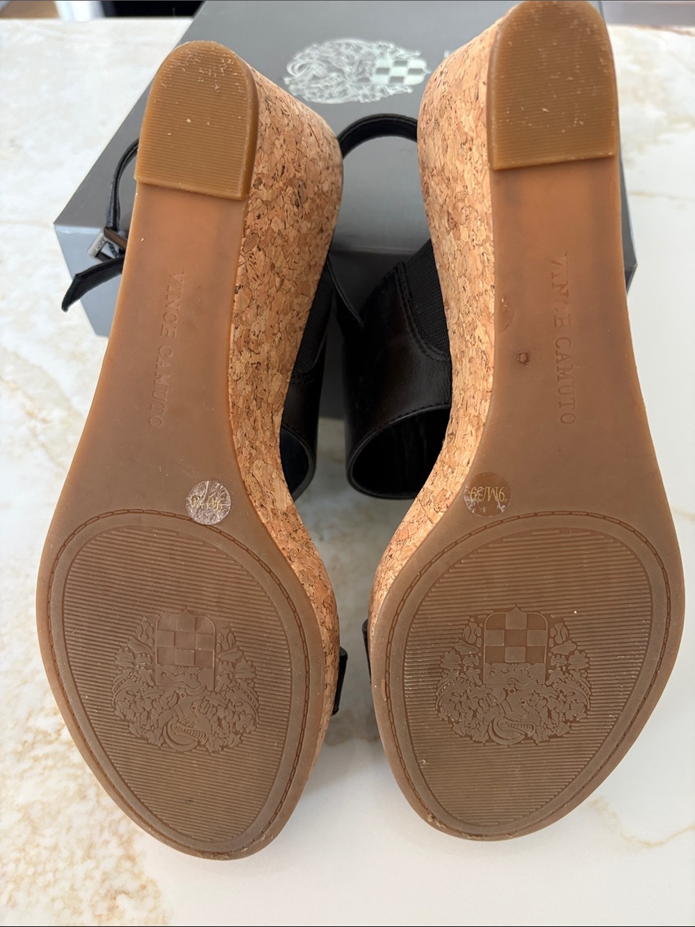 Vince Camuto Black Cork Platform Wedge Sandals 3” heel 1/2” platform - Picture 3 of 8